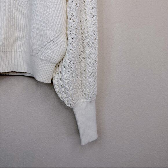 7 For All Mankind Sz M Knit Blouson Sleeve Sweater Cream Boho  Cotton Blend Soft - Picture 10 of 16